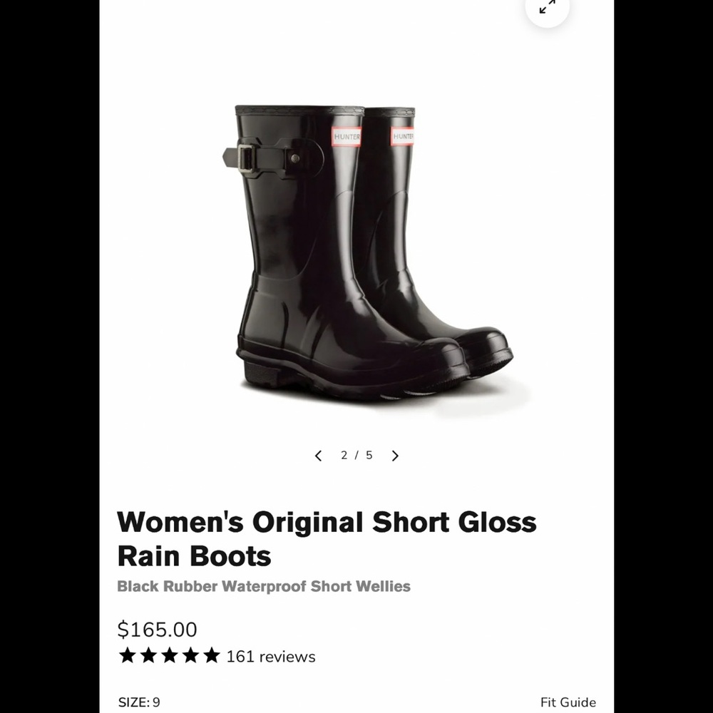Hunter Women's Original Short Black Gloss Boots sz 8 new in box $165 plus tax !!